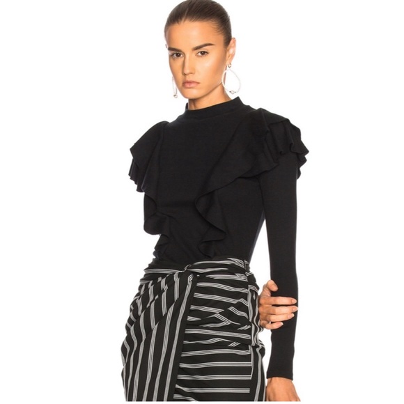 Veronica Beard Black Ruffle Dawson Tee Medium - Picture 2 of 5